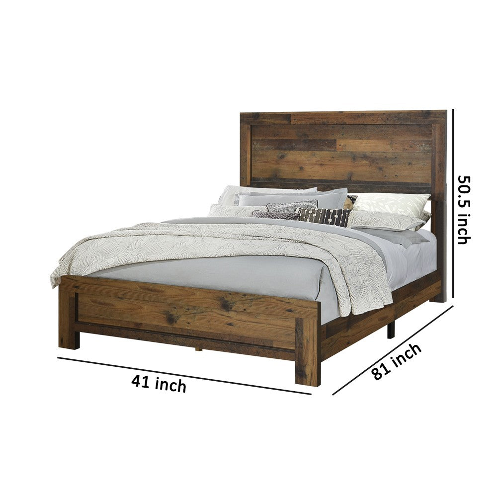 Plank Style Twin Bed with Rustic Details, Dark Brown by Casagear Home