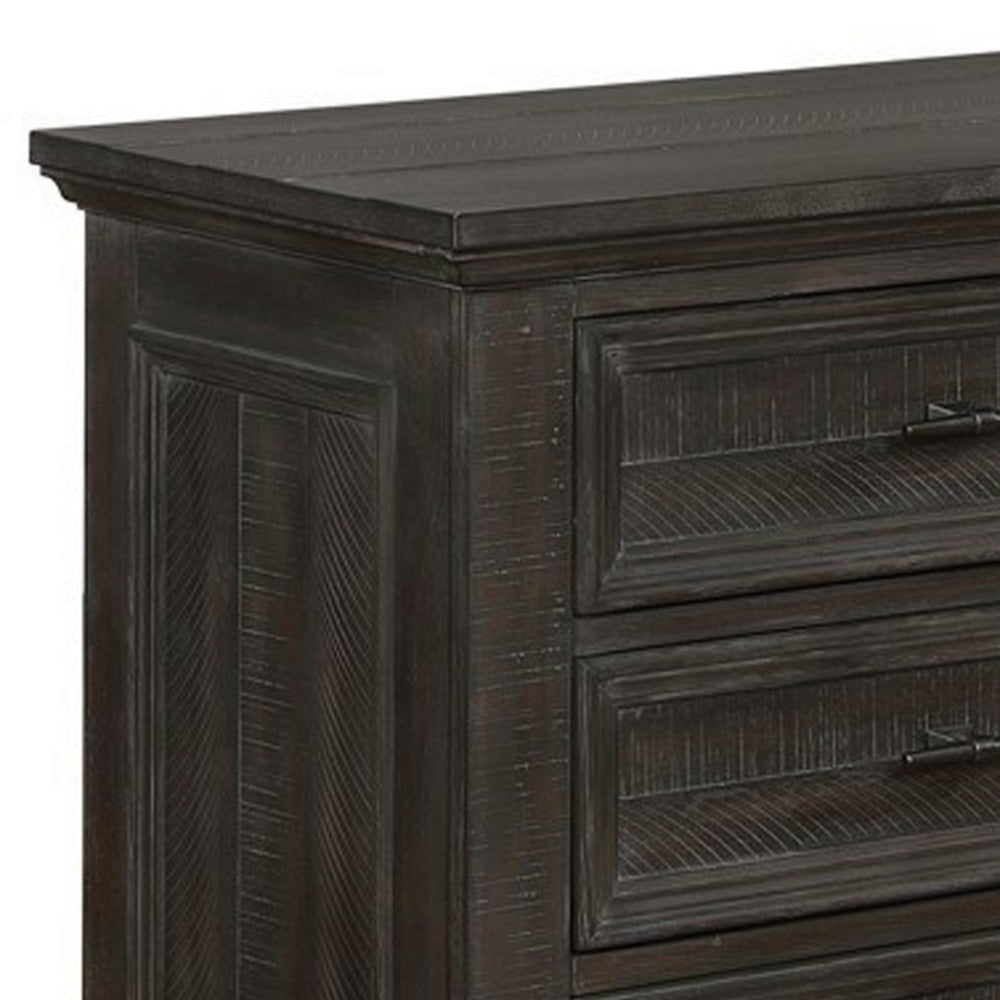 3 Drawer Nightstand with Hewn Saw Texture, Gray by Casagear Home