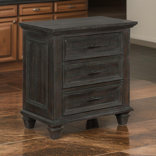 3 Drawer Nightstand with Hewn Saw Texture, Gray by Casagear Home