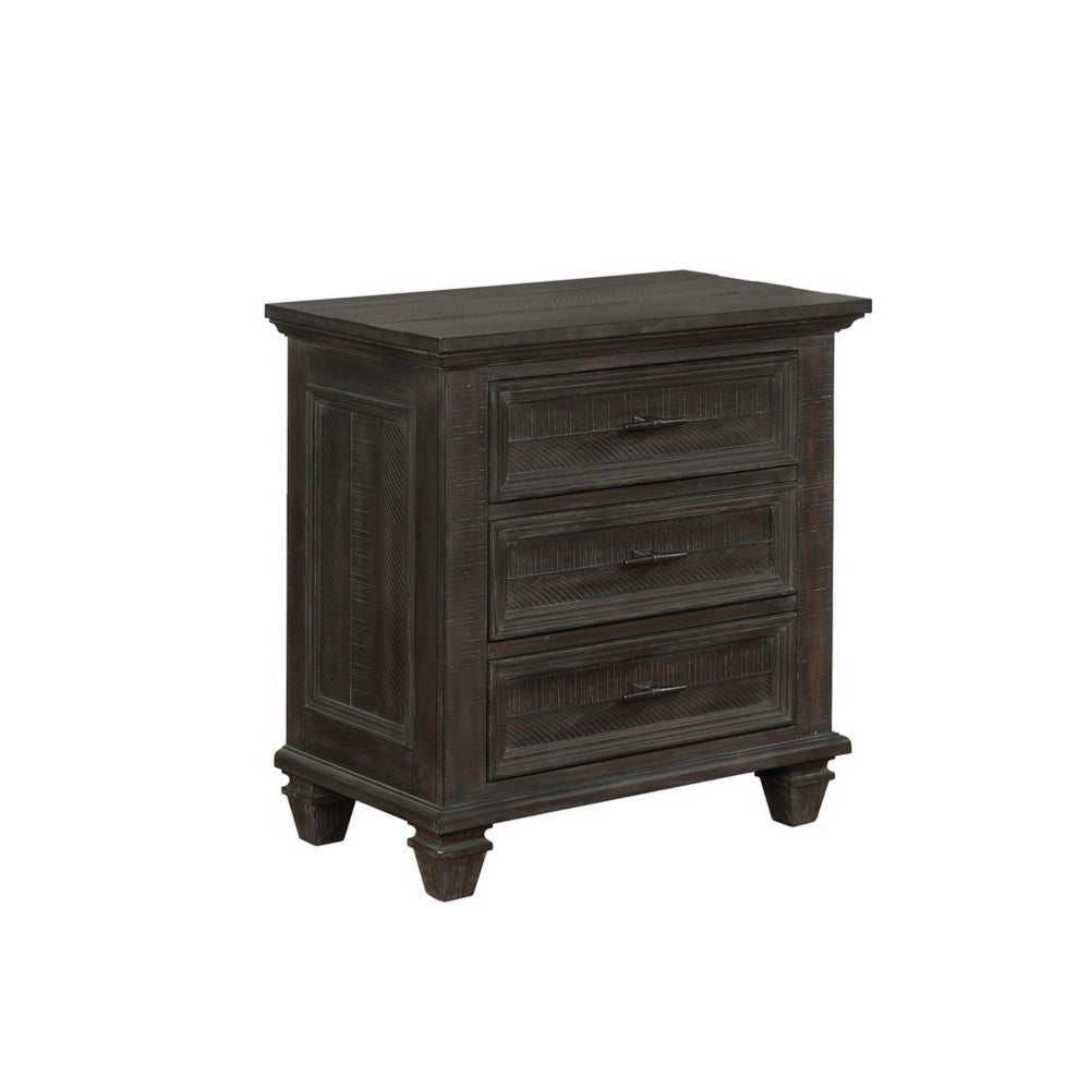 3 Drawer Nightstand with Hewn Saw Texture, Gray by Casagear Home