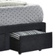 Fabric Upholstered Wooden Eastern King Size Bed with Bottom Drawers Black