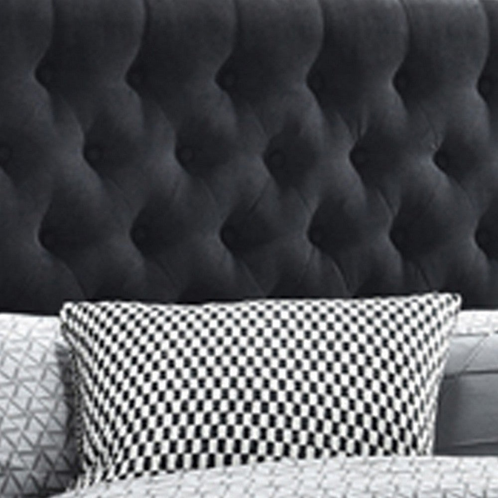 Fabric Upholstered Wooden Eastern King Size Bed with Bottom Drawers Black