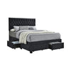 Fabric Upholstered Wooden Eastern King Size Bed with Bottom Drawers, Black