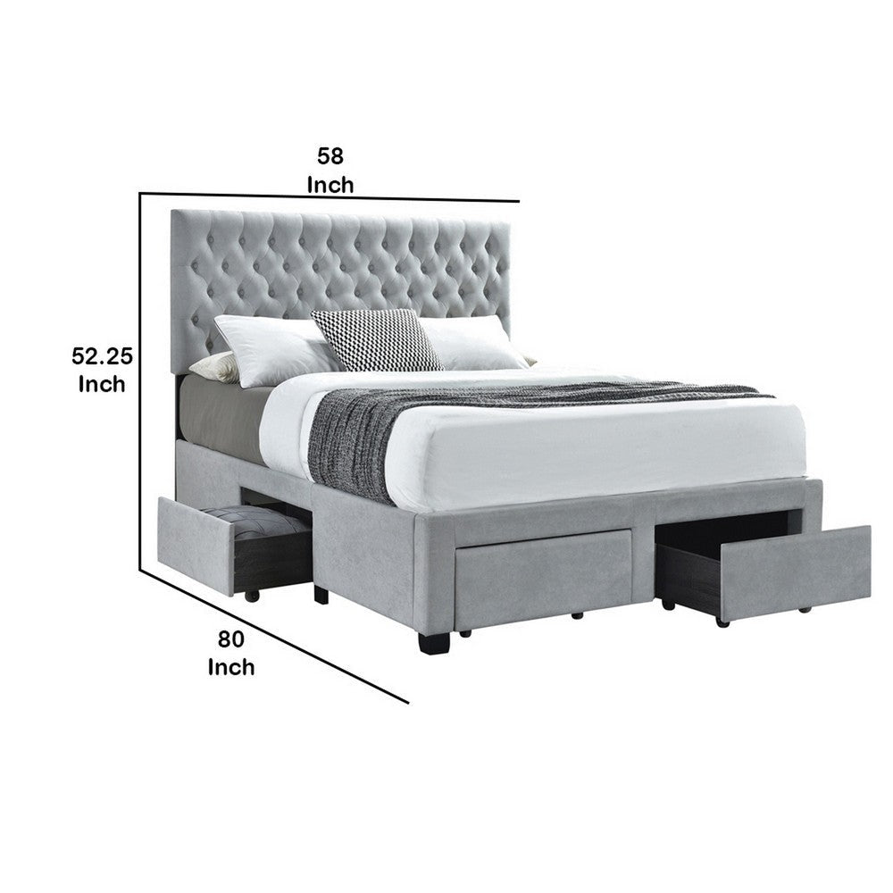 Fabric Upholstered Wooden Full Size Bed with Bottom Drawers Gray By Casagear Home BM215857