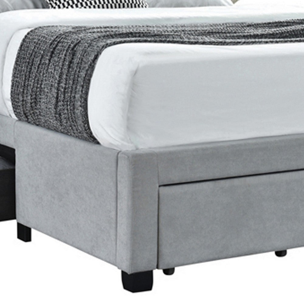 Fabric Upholstered Wooden Queen Size Bed with Bottom Drawers Gray