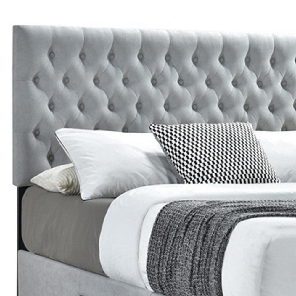 Fabric Upholstered Wooden Queen Size Bed with Bottom Drawers Gray