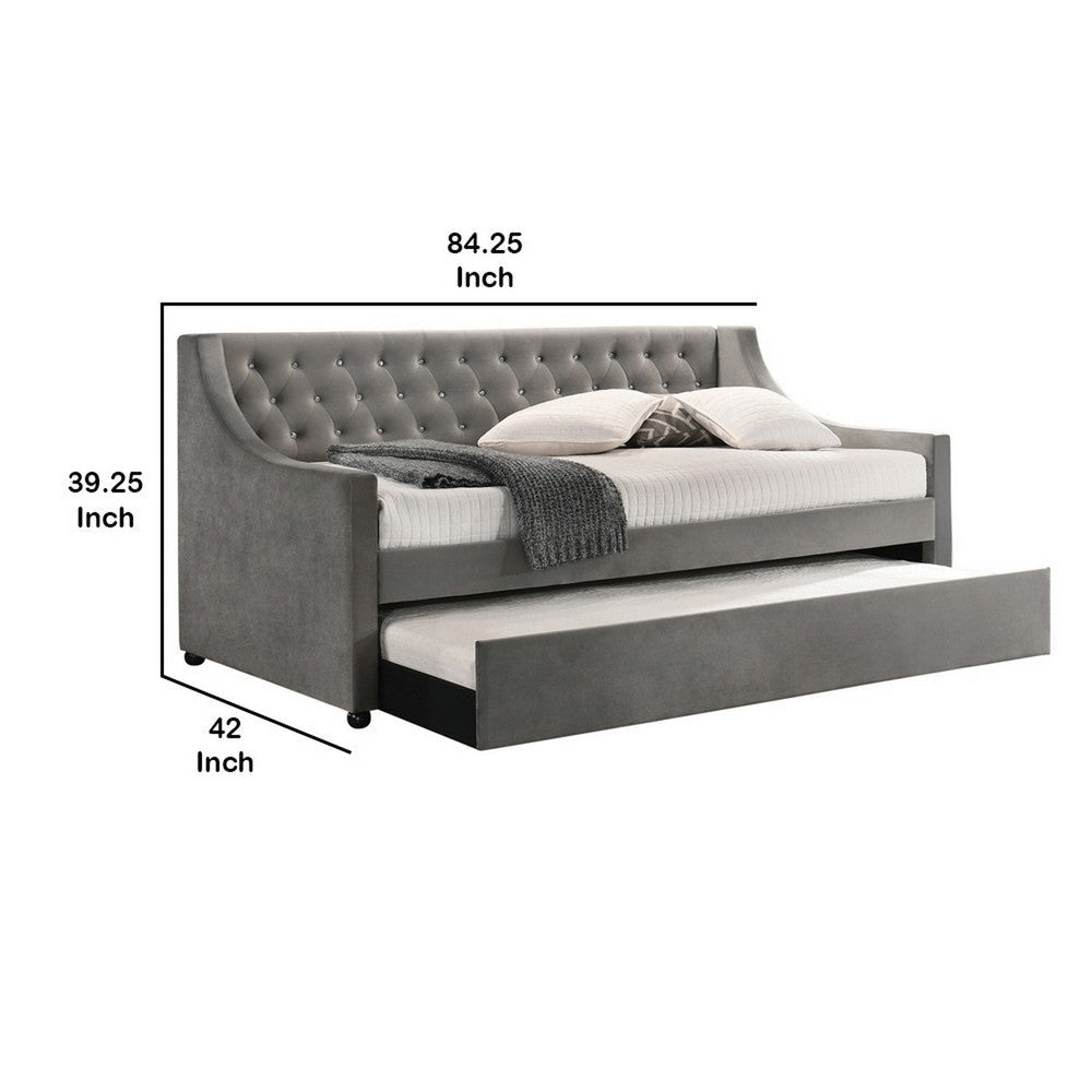 Fabric Upholstered Wooden Twin Daybed with Crystal Button Tufting Gray By Casagear Home BM215860