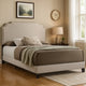 Fabric Upholstered Wooden Queen Size Bed with Nailhead Trims, Beige
