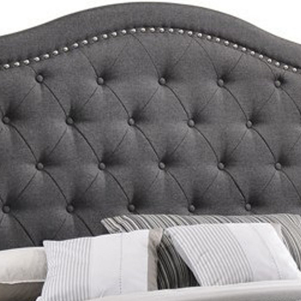 Fabric Upholstered Wooden Demi Wing Full Bed with Camelback Headboard Gray By Casagear Home BM215893