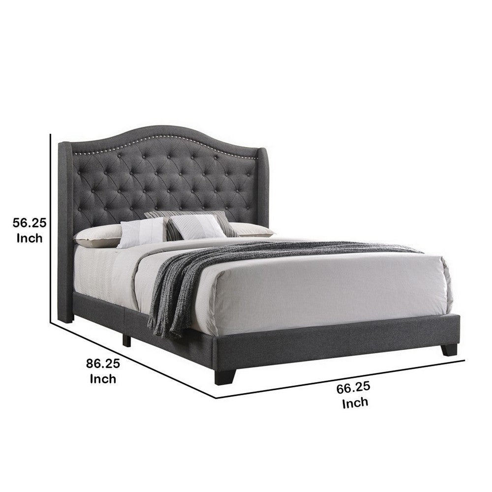 Fabric Upholstered Demi Wing Bed | Queen Size | Camelback Headboard | Gray