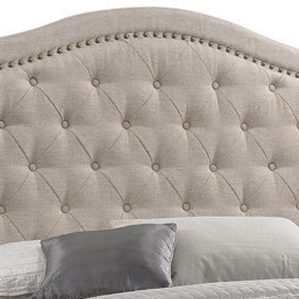Fabric Upholstered Wooden Demi Wing Full Bed with Camelback Headboard,Beige BM215896