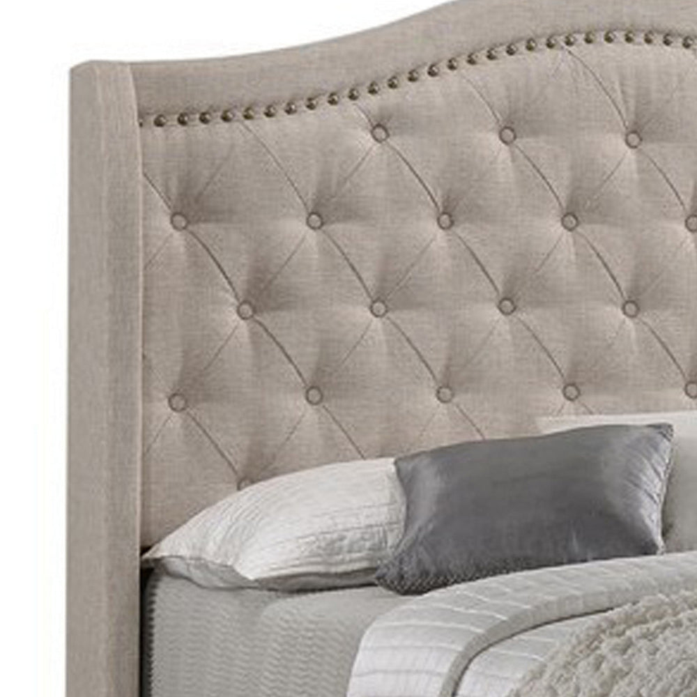 Fabric Upholstered Wooden Demi Wing Full Bed with Camelback Headboard,Beige BM215896