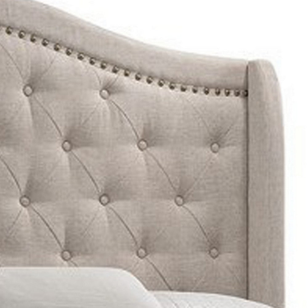Fabric Upholstered Eastern King Bed with Camelback Headboard Beige BM215897