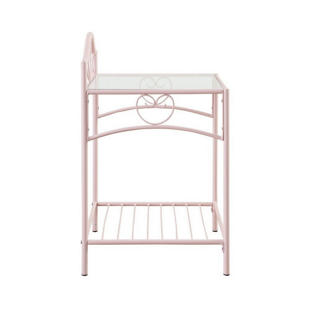 Glass Top Nightstand with and Bottom Shelf Pink BM215931