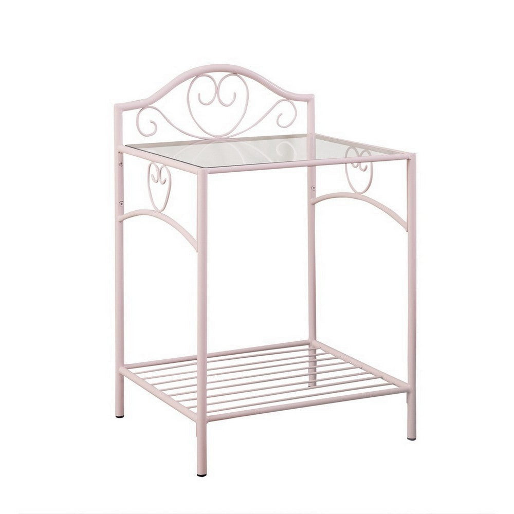 Glass Top Nightstand with and Bottom Shelf Pink BM215931