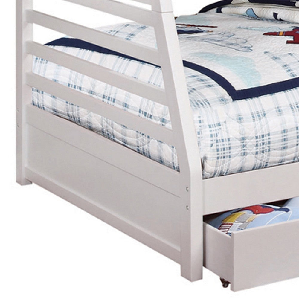 Wooden Twin Over Full Bunk Bed with Wheel Supported Bottom Drawers White BM215947