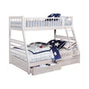 Wooden Twin Over Full Bunk Bed with Wheel Supported Bottom Drawers, White