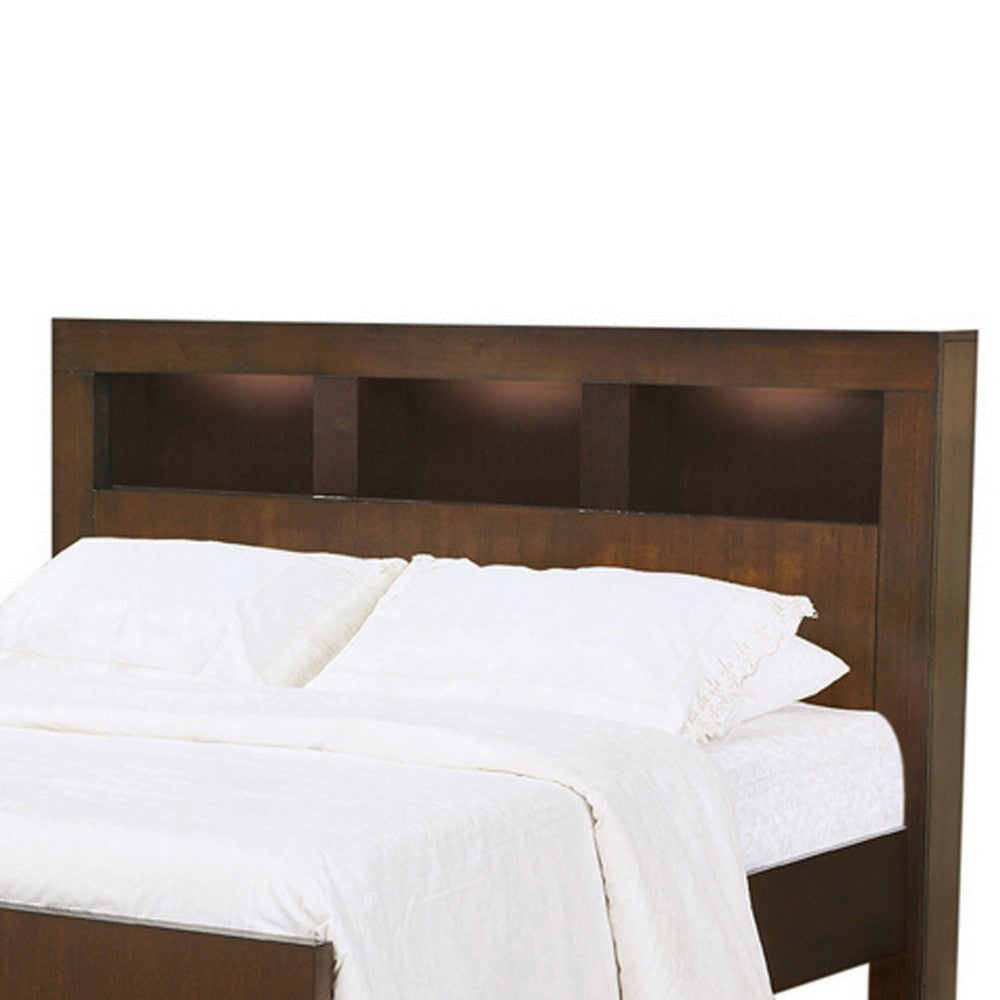 3 Open Bookcase Queen King Size Bed with Soft Light Brown