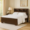 3 Open Bookcase Queen King Size Bed with Soft Light, Brown