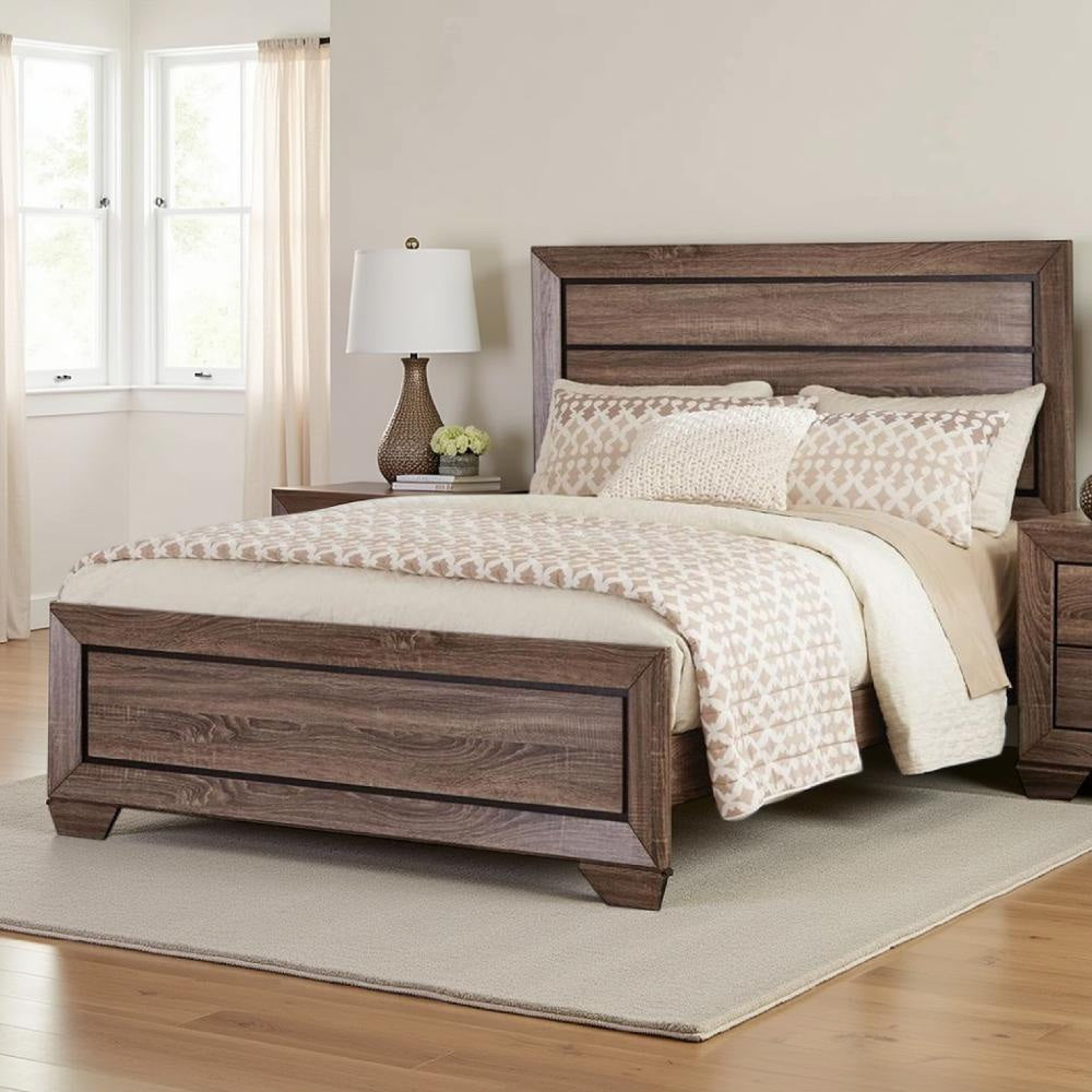 Transitional Style Queen Size Bed with Natural Grain Details, Brown