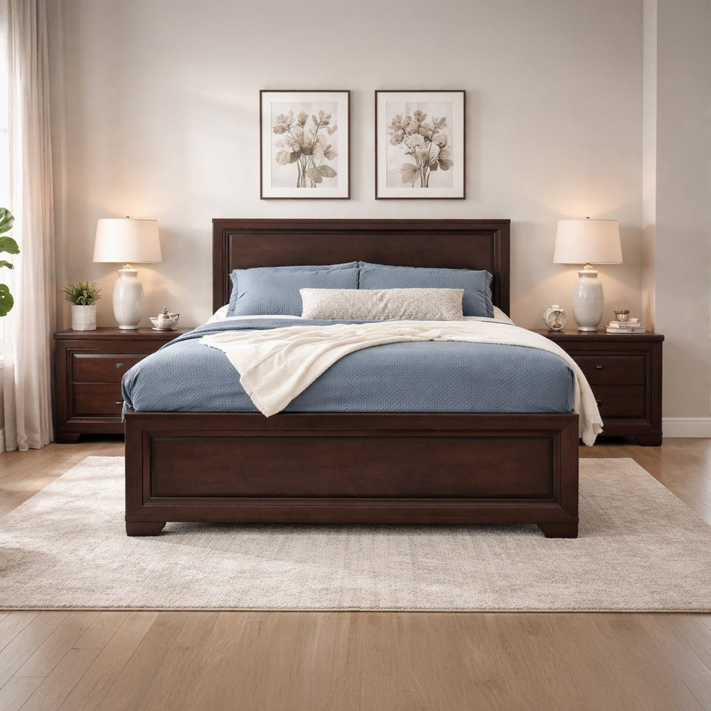 Queen Size Bed with Panel Headboard and Footboard, Cocoa Brown
