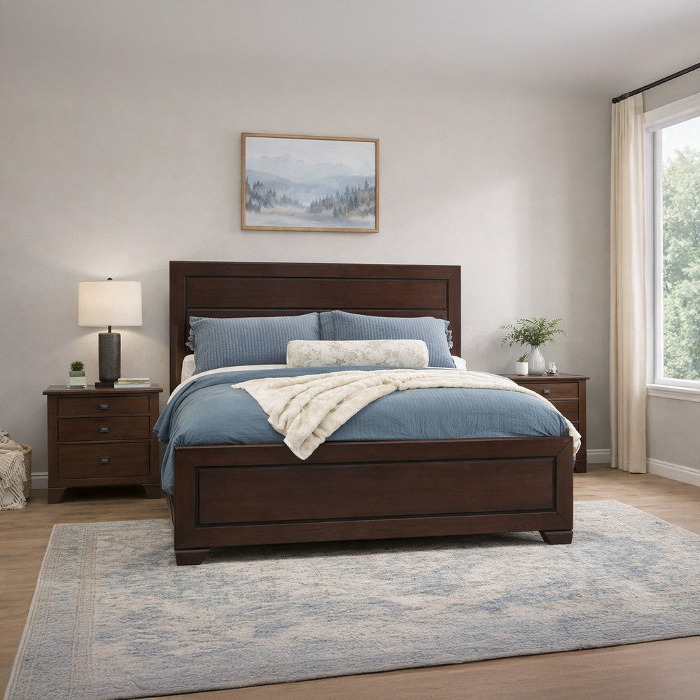 Queen Size Bed with Panel Headboard and Footboard, Cocoa Brown