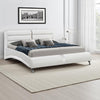 Curved Leatherette Queen Size Bed with Cushioned Paneling, White