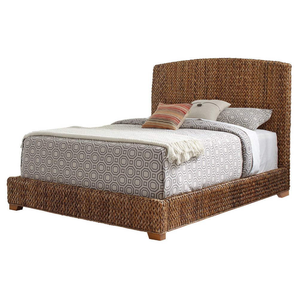 Hand Woven Bed | Banana Leaf | King Size | Chamfered Legs | Brown BM216013