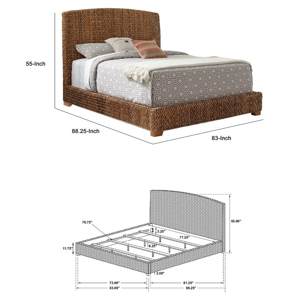 Hand Woven Bed | Banana Leaf | King Size | Chamfered Legs | Brown BM216013
