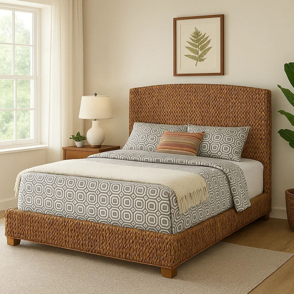 Hand Woven Bed | Banana Leaf | King Size | Chamfered Legs | Brown BM216013