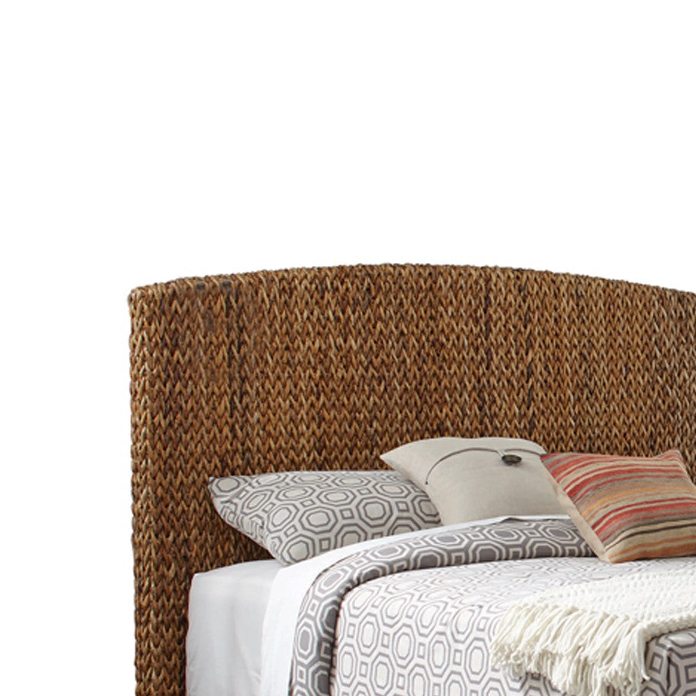 Hand Woven Banana Leaf Queen Size Bed with Chamfered Legs Brown BM216014