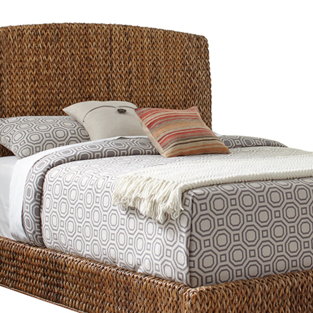Hand Woven Banana Leaf Queen Size Bed with Chamfered Legs Brown BM216014