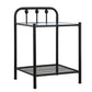 Metal Nightstand with Glass Top and Slated Open Bottom Shelf, Black By Casagear Home