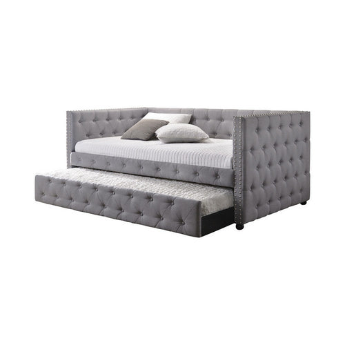 Fabric Upholstered Button Tufted Twin Daybed with Nailhead Trims, Gray
