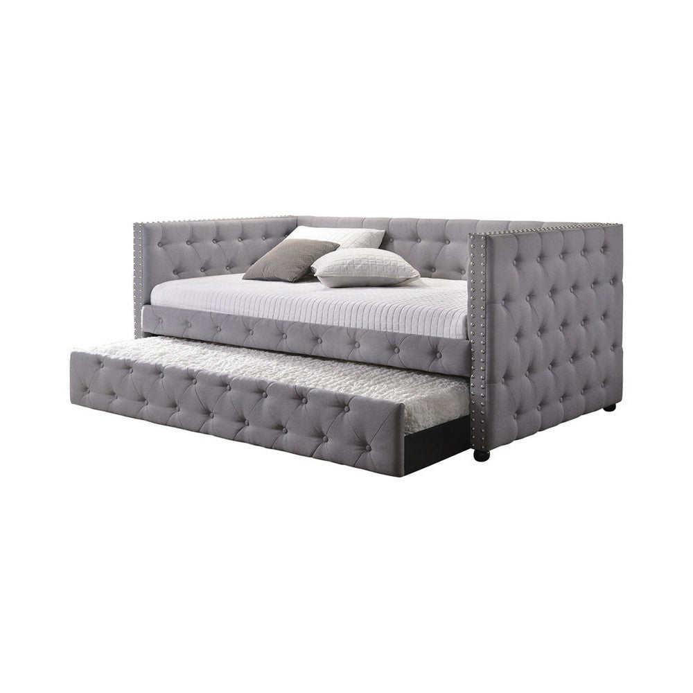 Fabric Upholstered Button Tufted Twin Daybed with Nailhead Trims, Gray