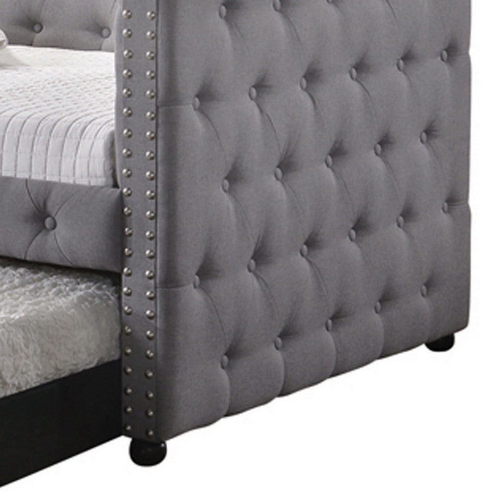 Fabric Upholstered Button Tufted Twin Daybed with Nailhead Trims, Gray