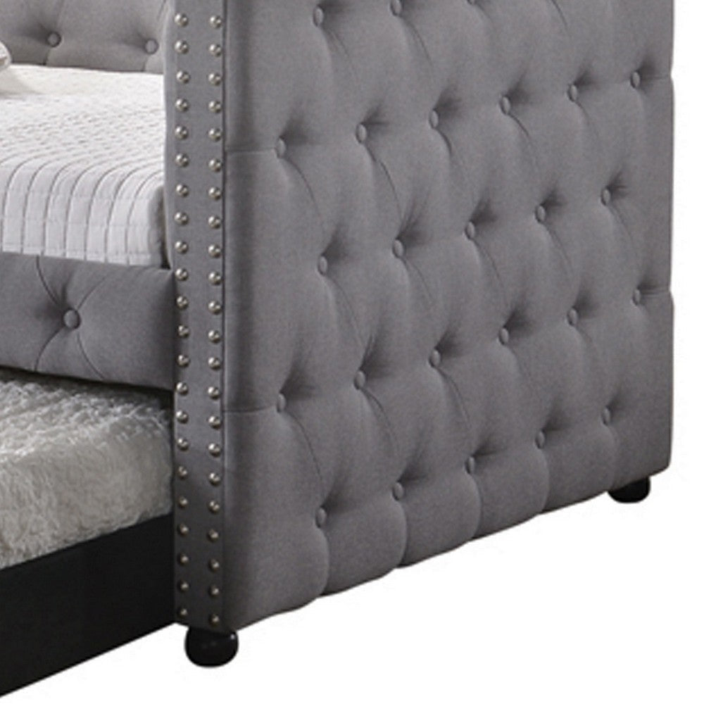 Fabric Upholstered Button Tufted Twin Daybed with Nailhead Trims Gray BM216083
