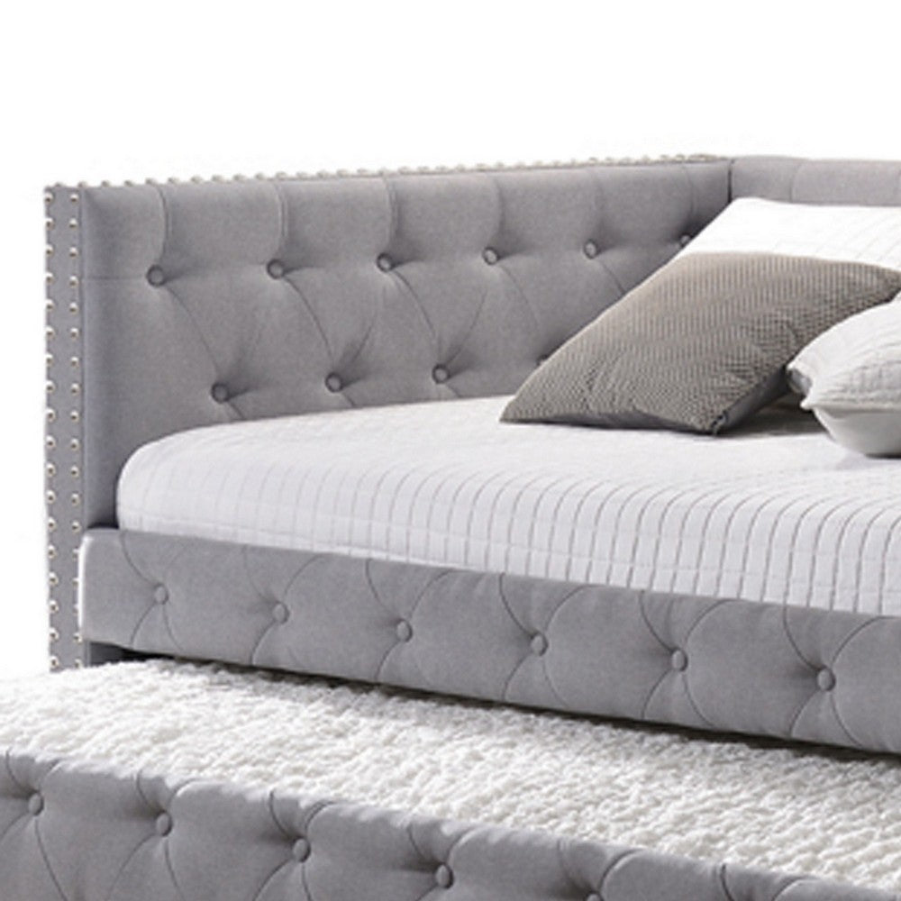 Fabric Upholstered Button Tufted Twin Daybed with Nailhead Trims, Gray