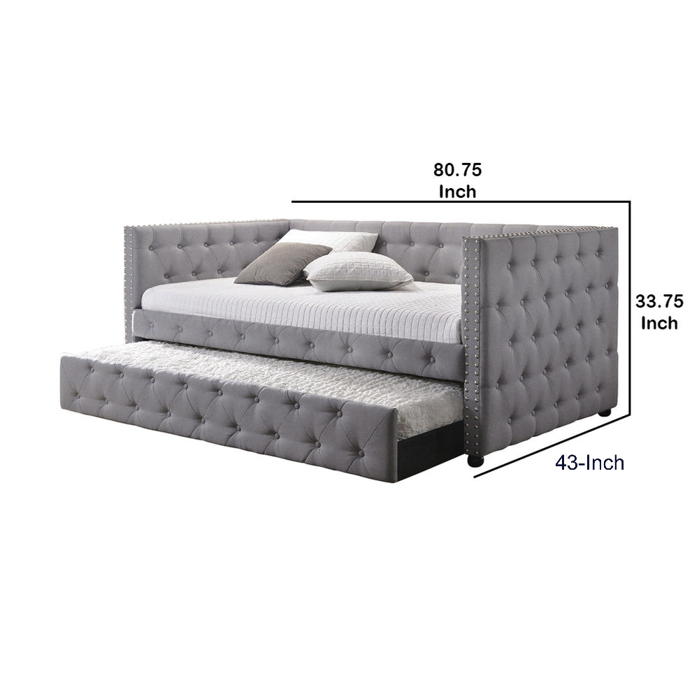 Fabric Upholstered Button Tufted Twin Daybed with Nailhead Trims, Gray