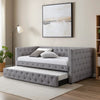 Fabric Upholstered Button Tufted Twin Daybed with Nailhead Trims, Gray