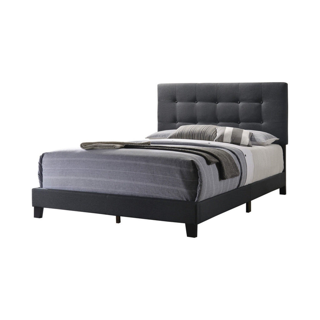 Full Size Bed with Square Button Tufted Headboard, Dark Gray By Casagear Home