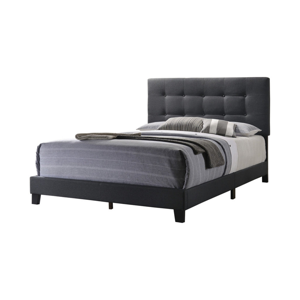 Queen Size Bed with Square Button Tufted Headboard, Dark Gray By Casagear Home