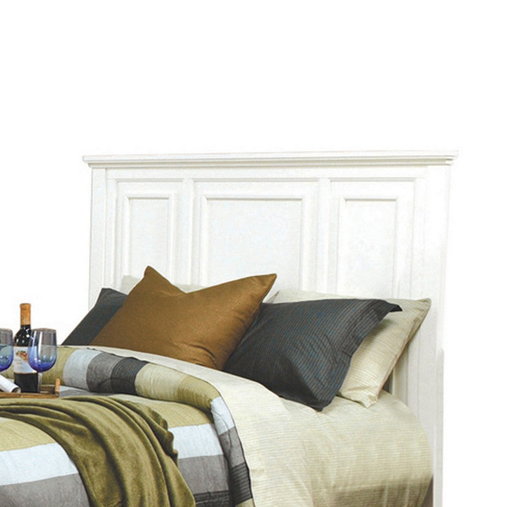 Panel Design High Headboard Queen Size Bed with Molded Details White
