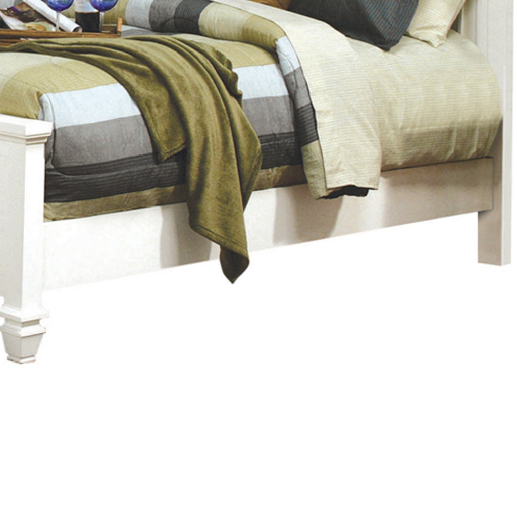 Panel Design High Headboard Queen Size Bed with Molded Details White
