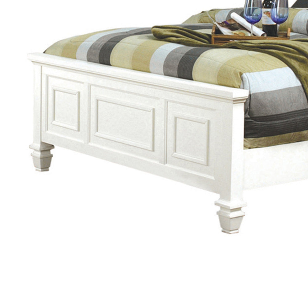 Panel Design High Headboard Queen Size Bed with Molded Details White