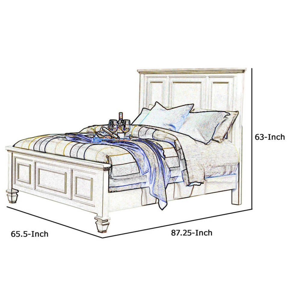Panel Design High Headboard Queen Size Bed with Molded Details White