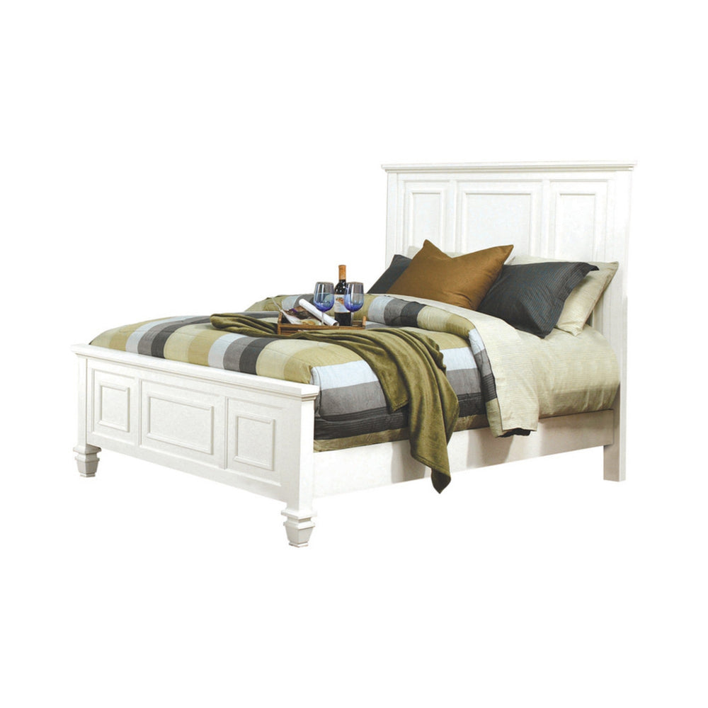 Panel Design High Headboard Queen Size Bed with Molded Details, White
