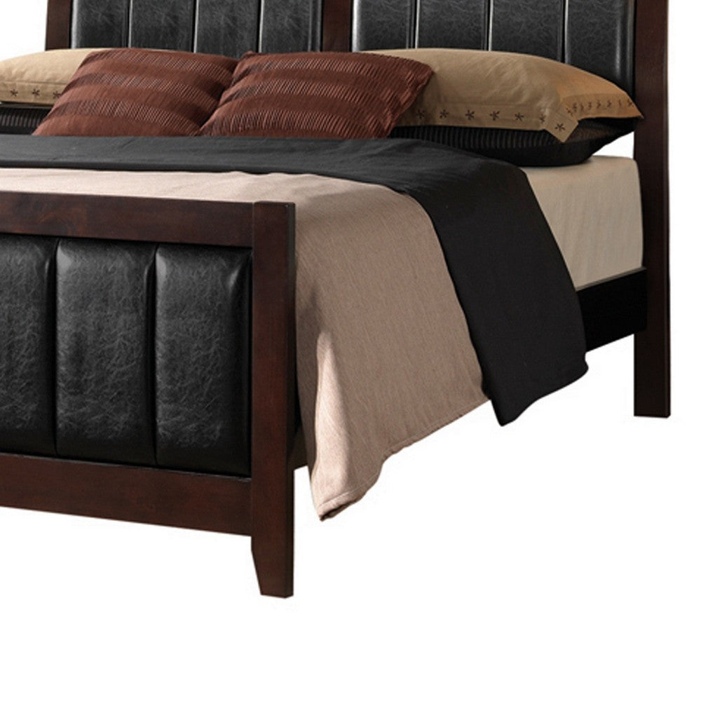 Leatherette Padded Queen Size Bed with Vertical Channels Brown BM216113