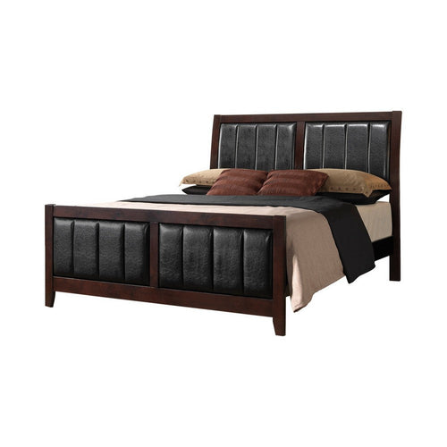 Leatherette Padded Queen Size Bed with Vertical Channels, Brown