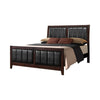 Leatherette Padded Queen Size Bed with Vertical Channels, Brown